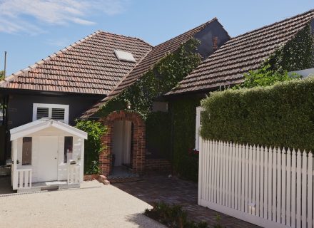 facade garage driveway garden established