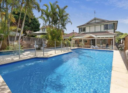 pool backyard garden established